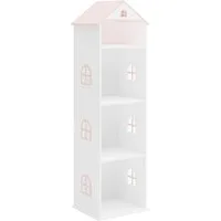 en.casa Kinderregal, »Vipsali« in Hausoptik 140 x 40 x 35 cm Weiß / Rosa