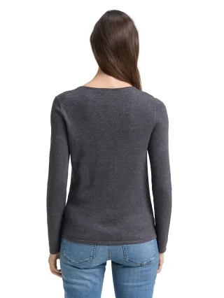 Tom Tailor - Strickpullover mit V-Ausschnitt evident anthracite melange - Gr. - L