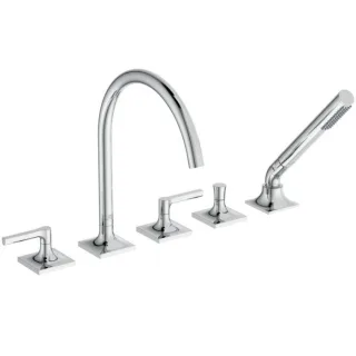 Ideal Standard Joy Neo Fünfloch-Badearmatur BD165AA mit Auslauf, mit Handbrause-Set, Hebelgriffe, Ausladung 220mm, chrom