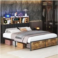 zebery Metallbett Doppelbett mit 2 Schubladen und LED-Beleuchtung (Set, 1-tlg., Gepolstertes Kopfteil mit USB Ladeanschluss), Bettgestell Jugendbett, ohne Matratze, 140x200cm