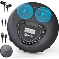 KLIM Speaker tragbarer CD-Player (Discman mit Kopfhörer, ideal fürs Auto, AUX, mit Lautsprecher)