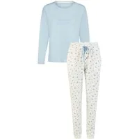 By Louise Schlafanzug Sleep Chic (Set, 2 tlg., 2-teilig) Damen Pyjama lang Langarm Baumwolle Ajourée-Muster