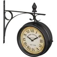 relaxdays Wanduhr Doppelseitige Bahnhofsuhr in Schwarz