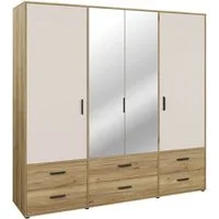 FORTE Drehtürenschrank Schrank mit Spiegel, zeitloses Design, 4türig viel Stauraum, Schubladen, Spiegeltürenm Höhe 200 cm
