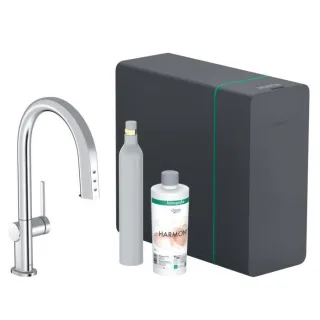 hansgrohe Aqittura Spültisch-Einhebelmischer 76839000 SodaSystem 210, Ausziehauslauf, Starter Set, chrom