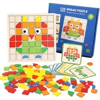 CLTYQ 3D-Puzzle 120pcs Kreative Mosaik-Puzzle,Hölzerne Muster Blöcke Set, Puzzleteile, Form Matching Game,Montessori Spielzeug ab 3 4 5 6 Jahre