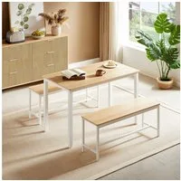 HAUSS SPOLE Essgruppe 3-tlg Bartisch mit 2 Essbänken,Esstisch-Set mit Küchentisch,natur/weiß, (Esszimmerstuhl set für vier Personen, für Küche, Wohnzimmer, Partyraum), Einfache Montage