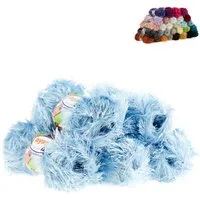 AYAZ Fransen-Strickgarn Yumos 5 Knäuel à 150 m 100 g Strickwolle Häkelwolle, 5 m (Paket, 5-St), 1214 hellblau