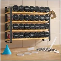 SONGMICS Gewürzregal Bezug abnehmbar, waschbar, rutschfest, Innenfutter wasserabweisend, mit 24 Gewürzgläser, Aufbewahrung Küche, 9 x 39,5 x 19,5 cm