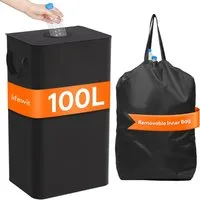 Lifewit Flaschensammler Pfandflaschen Sammelbehälter 100L mit Deckel für Leergut und Altglas (1 Recyclingbehälter mit Innenbeutel, 100L), Recyclingbehälter 100L mit Deckel und waschbarem Innenbeutel