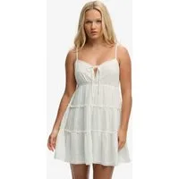 Superdry Sommerkleid CHEESECLOTH TIERED MINI DRESS aus Baumwolle, Relaxed Fit, ohne Ärmel, pflegeleichtes Webmaterial
