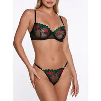 Elegant Love Set: Bügel-BH Dessous-Set aus Spitze, Damenunterwäsche Set (Set, 2-tlg., mit Tanga) Mesh Lingerie-Set mit String - Reizwäsche