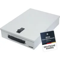 HMF Geldkassette Abschließbare Dokumentenkassette mit Zahlenschloss, DIN A4 Dokumente, Dokumentenbox 37,5 x 26,5 x 8 cm, Lichtgrau