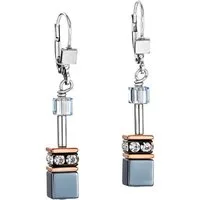 COEUR DE LION Paar Ohrhänger Schmuck Edelstahl GeoCUBE® Ohrringe Würfelkette, Made in Germany - mit Swarovski® Kristall, Strassstein, Hämatit