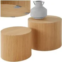 tectake Couchtisch Beistelltisch 2er Set Danny rund, in Eichenoptik, pflegeleicht (1-St., Komplettset), Großer und kleiner Beistelltisch in charmanter Eichenoptik