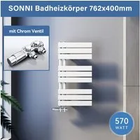 SONNI Badheizkörper Badheizkörper Weiß Heizkörper Design Handtuchtrockner Bad Warmwasser, ohne/mit Multiblock, flach, Mittelanschluss seitlich