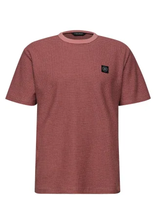 Street One - T-Shirt mit Rundhals und feinen Streifen pink/rot - Gr. - XL