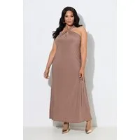 Ulla Popken Jerseykleid Maxikleid Neckholder drapiert ärmellos