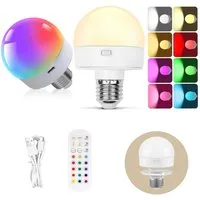 Jibenhome LED Nachtlicht USB Dimmbar LED Glühbirne, Schranklicht E27 Akku Aufladbar Batterie, RGB, Wiederaufladbare mit Fernbedienung & Timing