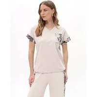 Passioni T-Shirt mit Schlangenmuster in beige