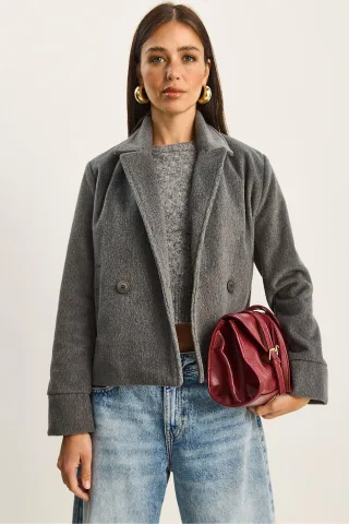 Plüsch Button-Up Mantel mit Taschen