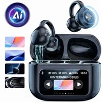 Vashoy Offene Bluetooth-Ohrclip-Kopfhörer mit KI-Übersetzung & Protokoll Bluetooth-Kopfhörer (Echtzeit-Übersetzungsfunktion, Mit Protokollfunktion, Drahtlose Verbindung Bluetooth, 5.4 Bluetooth, wasser- und winddicht, Ohrclip-Design,mit Display)