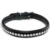 Monkimau Hunde-Halsband Hundehalsband Leder Halsband Hund schwarz gepolstert mit Kristallen, Leder