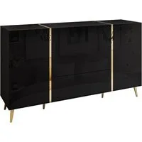Lookway Kommode ONYX goldene Beine Hochglanz Push-Open / Goldgriffe 158 cm