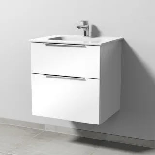 Sanipa 3way Keramik-Set Design Keramik-Waschtisch und Unterbau mit 2 Auszügen, Weiß-Glanz UF47978