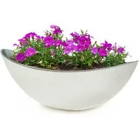 matches21 HOME & HOBBY Blumentopf Große Pflanzschale oval 34 cm für draussen Dekoschale creme-weiss (1 St), Blumen-Schale als wetterfeste Friedhof-Schale Grab-Schmuck Grabschale