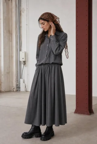 Jane Lushka - Rapanui light flannel long skirt dark grey - Gr. - S