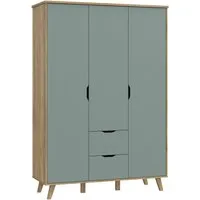 FORTE Drehtürenschrank Vankka skandinavischer-Stil, viel Stauraum, ohne Griffe (B/H/T ca.140x200x52cm) Made in Europe,mit Einlegeböden+Kleiderstange+Schubladen,grifflos