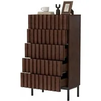 UEV Kommode schmal mit 4/5 Schublanden Sideboard Beistellschrank Buffet (Aufbewahrungskommode, Mehrzweckschrank aus Holz(Natur/Schwarz/Dunkelbraun), Schrank für Wohnzimmer,Schlafzimmer,Flur