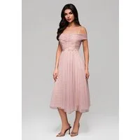 OMBRE Abendkleid Romantisches Off-Shoulder-Midikleid mit Tupfenmuster