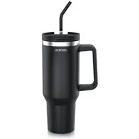 Arendo Thermobecher Thermal Mug 1200 ml, Tumbler, Becher mit Deckel, Henkel und Strohhalm, 1-tlg., Edelstahl, doppelwandig, Vakuumgehäuse aus Edelstahl, luftdichter Verschluss