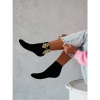 Lycille Kurzsocken 1 Paar eleganter Baumwollsocken mit Glitzer 36/41 für Frauen schwarz (Paar, 1 Paar bestehend aus zwei Socken) Baumwolle Socken schwarz mit Strasssteinen