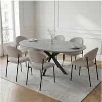 Jiexi Essgruppe Essgruppe ausziehbar rund bis oval MDF Tisch mit Cordstühlen