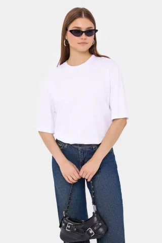 Basic Rundhals Kurzarm T-Shirt mit Reißverschluss am Rücken