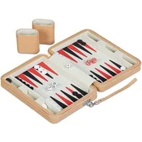 relaxdays Spiel Backgammon Reisespiel, Strategiespiel, hellbraun