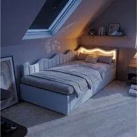 PXloue Polsterbett Schlafsofa Daybett (hydraulischem Stauraum), Jugendbett mit LED-Beleuchtung, Teddysamt, 90x200 cm