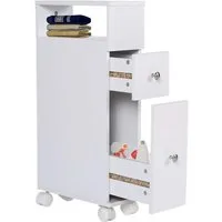 Happy Home Eckschrank Badezimmerschrank mit Rollen Schubladen Hochschrank Standschrank weiß