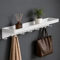Mai & Mai Garderobenleiste Wandgarderobe mit Ablage Inkl.7 Garderobenhaken 50cm Reglo-20, Hakenleiste mit Ablage, Kleben oder Bohren, für Bad, Flur und Küche