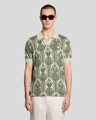 Botanischer Druck Strick-Polo-Shirt