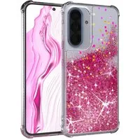 EAZY CASE Handyhülle Liquid Glittery Case für Samsung Galaxy A57 6,7 Zoll, Glitzerhülle Shiny Slimcover stoßfest Durchsichtig Bumper Case Pink
