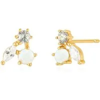 Brandlinger Paar Ohrstecker Ohrstecker Dubrovnik, Silber 925 vergoldet, Edelstein Ohrstecker Opal und Zirkonia