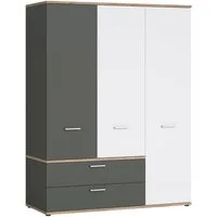 Lomadox Kleiderschrank TOMAR-129 3-türig, Eiche mit weiß und grau, B/H/T ca. 150/196/60 cm