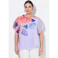 Ulla Popken Longbluse Chiffonbluse Blüten doppellagig Rundhals Halbarm