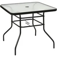 COSTWAY Bistrotisch, mit Schirmloch & Glasplatte, Metall, 80x80x71cm