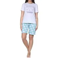 Normann Pyjama Normann Damen kurzarm Shorty Schlafanzug mit Katzenmotiv
