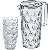 KOZIOL Wasserkanne Kanne CRYSTAL 1,6l mit 4 Becher 250ml